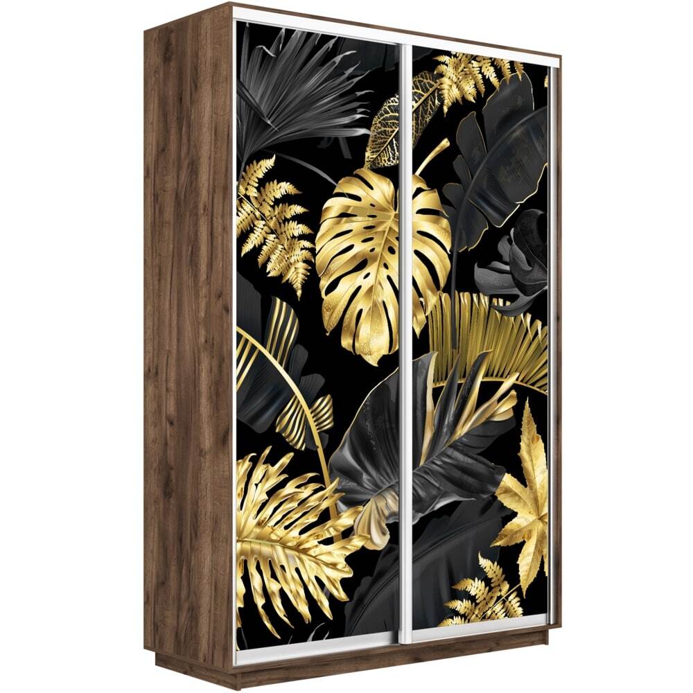 Шкаф-купе Фотопечать, 2дв. Листья золото, 160х60х220, Крафт табачный