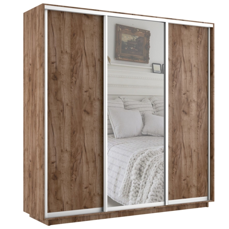 Шкаф-купе Экспресс 3дв. ДСП/Зеркало/ДСП, 240х45х220, Дуб табачный