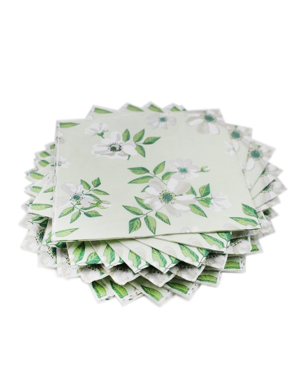 Салфетки бумажные , "Жасмин зеленый фон" Bulgaree Green,  33*33 см, 3 слоя, 20 шт.