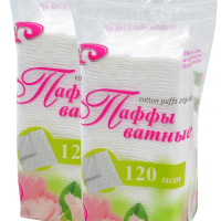 НАБОР Паффы ватные 7.5х7.5 №120 в пакете (puffs zig-zag), 120 шт х 2 упак, Емельянъ Савостинъ