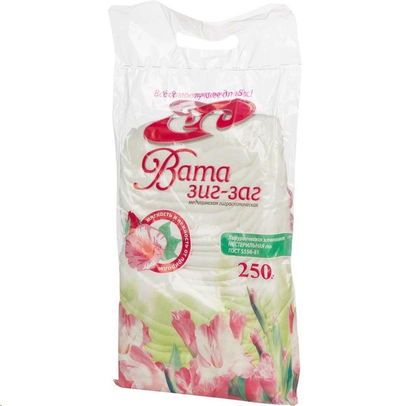 Вата медицинская нестерильная "ЗИГ-ЗАГ" 250 гр, Емельянъ Савостинъ (28)