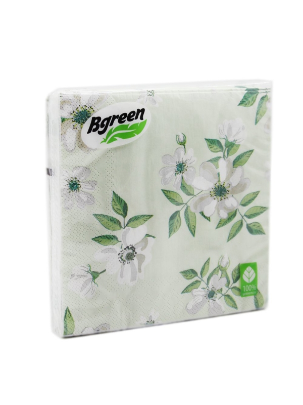 Салфетки бумажные , "Жасмин зеленый фон" Bulgaree Green,  33*33 см, 3 слоя, 20 шт.