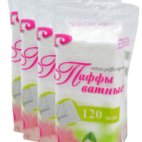 НАБОР Паффы ватные 7.5х7.5 №120 в пакете (puffs zig-zag), 120 шт х 4 упак, Емельянъ Савостинъ