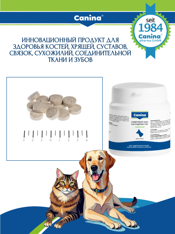 Добавка для суставов и костей собак и кошек Canina (Канина) Canhydrox GAG (Канина Кангидрокс ГАГ), 60 таблеток, 100 г