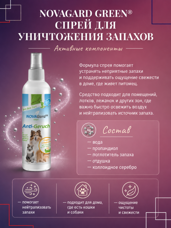 Спрей для уничтожения запаха мочи собак и кошек Canina NovaGard Green (Канина Нова Гард Грин), 200 мл