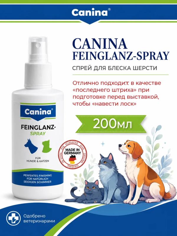 Спрей для блеска и расчёсывания шерсти собак и кошек Canina (Канина), 200 мл