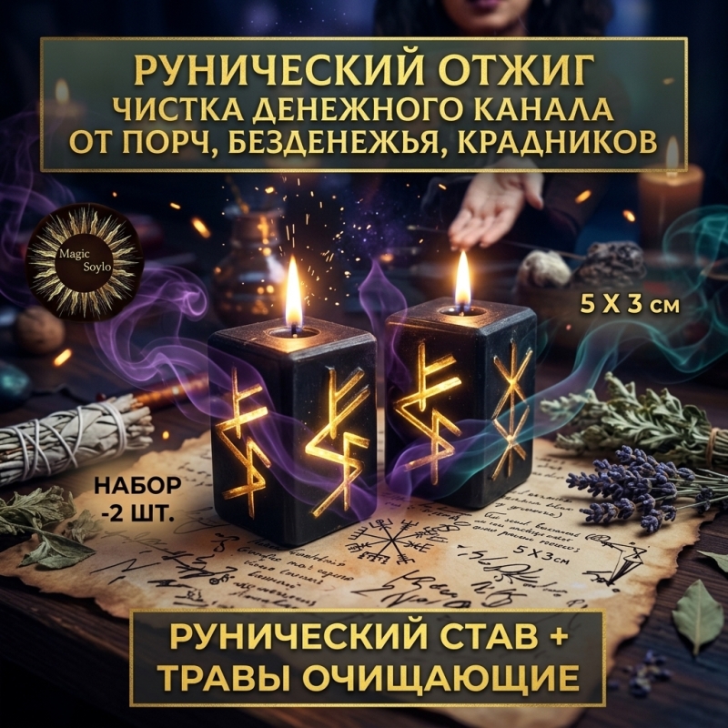 Рунические свечи - чистка денежного канала - 2 штуки!!